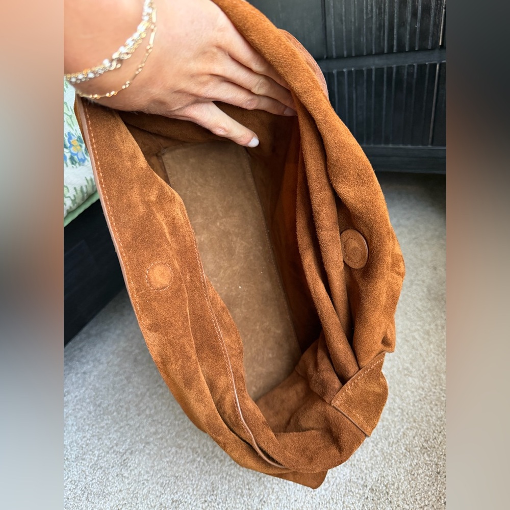 Quince Italian Suede Slouchy Shoulder Bag in Whiskey - Picture 11 of 16